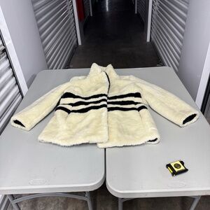 J. Crew Navy and Cream Jacket faux fur coat large